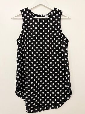Another Story Black with White Polka Dot Sleeveless Top